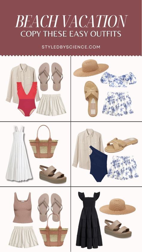 Follow my packing guide for your next beach or summer resort vacation for endless mix and match outfit options. One way to incorporate interesting details is through texture and prints. Sharing on the blog some of my favorite rattan woven handbag and slides, along with sets and maxi dresses that will keep you stylish and comfortable for that next warm getaway! Honey Outfits, Beach Vacation Capsule Wardrobe, Vacay Clothes, Beach Holiday Wardrobe, Beach Capsule Wardrobe, Resort Vacation Outfits, Wedding Honey, Vacation Capsule Wardrobe, Beach Holiday Outfits