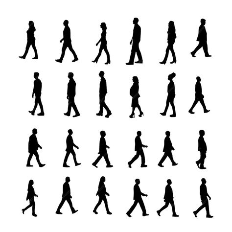 Premium Vector | People Walking Men and Women Silhouette Design People Walking Black And White, Person Walking Side View, People Walking Silhouette, Person Walking Drawing, Composite Drawing, Silhouette Drawings, Walking Silhouette, Tired Person, Man And Woman Silhouette