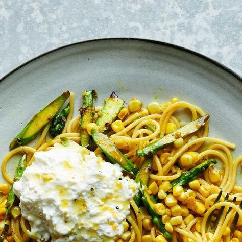 Lex Weibel 🍴🎉 on Instagram: "My recipe for Caramelized Corn and Asparagus Pasta With Ricotta has 628 five-star ratings on @nytcooking and I forgot to tell you about it! It’s got turmeric and ricotta and is sunny enough for summer but also hearty enough for right now. Summer ends tomorrow, but it’s not too late to stockpile some corn from the farmer’s market; do what you will with this information! // Photo by @dmalosh; food styling by @maggie_ruggiero" Pasta With Ricotta, Asparagus Pasta, Nyt Cooking, Summer Dinner, Main Dish, Food Styling, Ricotta, The Recipe, Cooking And Baking