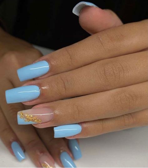 blue acrylic Gold Acrylic Nails, Cute Acrylic Nail Designs, Cute Gel Nails, Acrylic Nails Coffin Short, Short Acrylic Nails Designs, Hot Nails, Square Acrylic Nails, Luxury Nails, Fire Nails