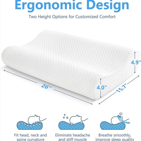 AM AEROMAX Queen Size Firm Contour Memory Foam Pillow, Cervical Pillow for Neck Pain Relief, Neck Orthopedic Sleeping Pillows for Side, Back and Stomach Sleepers. 
#bettersleep
#pillowtalk
#necksupport Sleeping Pillows, Pillow For Neck, Cervical Pillow, Gel Pillow, Latex Pillow, Orthopedic Pillow, Cervical Pillows, Stomach Sleeper, Neck Pain Relief