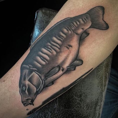 Carp Fishing Tattoo, Carp Fish Tattoo, Carp Tattoo Design, Trout Tattoo, Carp Tattoo, Tattoos Men, Clock Tattoo, Tottenham Hotspur, Carp