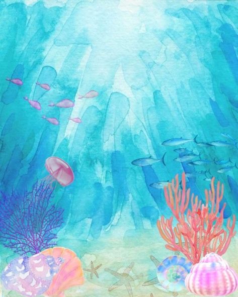 Watercolor Art Under The Sea, Sea Watercolor Illustration, Sea World Painting, Under Ocean Drawing, Under Sea Watercolor, Underwater Watercolor Painting Easy, Under The Sea Watercolor Painting, Ocean Wallpaper Drawing, Sea Background Drawing