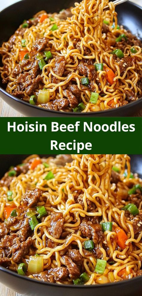 Craving beef stroganoff? Try this Hoisin Beef Noodles Recipe for a flavorful twist! Among the best ground beef recipes for dinner, it’s easy to prepare and satisfies all your noodle cravings. Hoisin Ground Beef, Beef Ramen Noodle Bowl Recipes, Asian Beef Crockpot, Recipes Using Stir Fry Beef, Ground Beef Stir Fry Noodles, Asian Entree Recipes, Noodle And Beef Recipes, Beef Noodles Asian, Ground Beef Noodle Stir Fry