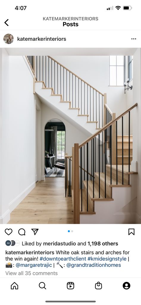 Room Under Stairs, Arched Entry, Kate Marker Interiors, House Staircase, Oak Stairs, Transitional Contemporary, Maple Grove, White Oak Floors, Interior Stairs