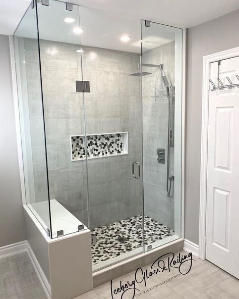 Small Walk In Shower With Bench, Shower With Bench, Bathroom 2024, Shower Sliding Glass Door, Glass Shower Doors Frameless, Bathroom Showers, Bathroom Master, Shower Bench, Master Bath Remodel