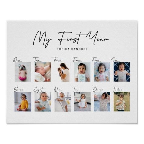 My First Year Photo Collage First Year Photo Collage, First Birthday Collage Ideas, My First Year Photo Frame, First Year Photo Book, 12 Photo Collage Template, Baby Collage Ideas, My First New Year, My First Year Book, Baby Photo Collage Ideas