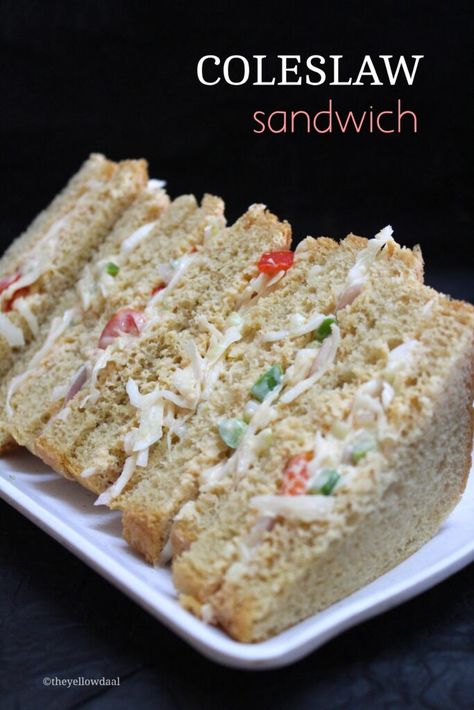 Lunch Food Ideas, Coleslaw Sandwich, Vegetarian Sandwich Recipes, Veg Sandwich, Burfi Recipe, Veg Snacks, Sandwich Ideas, Chicken Sandwich Recipes, Sandwich Ingredients