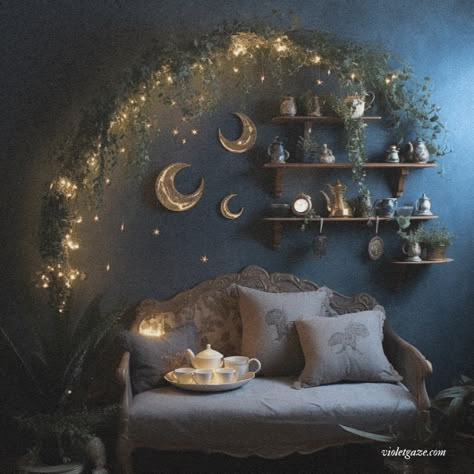 9 must-haves for a fairycore interior design style home (for non-designers!) Fairycore Interior, Fairycore Room, Whimsical Bedroom, Dream Bedroom Inspiration, Dark Home Decor, Goth Home, Goth Home Decor, Dark Home, Deco Originale