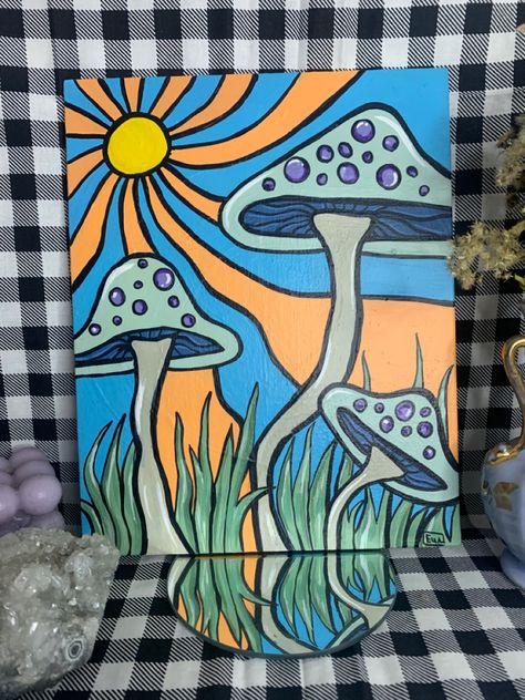 Mushrooms Painting Easy, Acrylic Painting Ideas Trippy, Painting Ideas On Canvas Mushrooms, Witchy Acrylic Painting, Mushroom Painting Ideas On Canvas, Painting Ideas Sketchbook, Mushroom Painting Easy, Easy Mushroom Painting, Abstract Art Painting Ideas