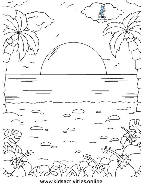 Free printable summer coloring pages For Preschool Summer Beach Coloring Pages, Summer Themed Coloring Pages, Beach Theme Coloring Pages, Summer Colouring Page, Ocean Colouring Pages, Printable Summer Coloring Pages, Beach Colouring Pages, Beach Coloring Sheets, Coloring Pages Ocean