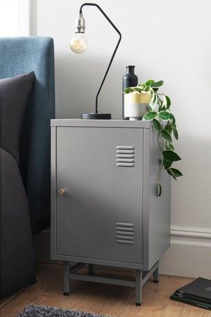 Locker Bedside Table, 3 Drawer Bedside Table, Bedroom Cupboards, Locker Decorations, Tall Headboard, Metal Lockers, Loft Room, Side Table Design, Living Room Side Table