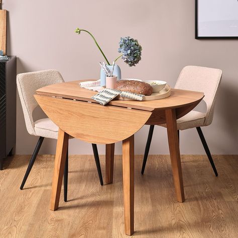 Simple Round Dining Table, Dining Room Design Round Table, 4 Seat Dining Table, Small Dinner Table, Dining Table Small Space, Warm Dining Room, Leaf Tables, Compact Dining Table, Space Saving Dining Table