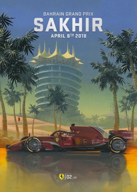 Vintage Racing Poster, Grand Prix Posters, Bahrain Grand Prix, Red Race, Ferrari Poster, F1 Art, F1 Poster, Racing Art, Racing Posters