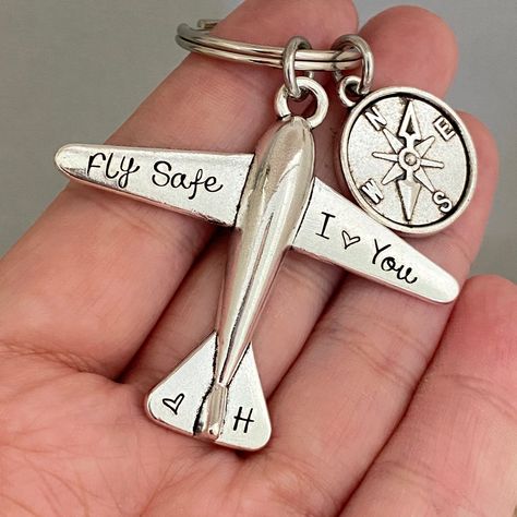 Fly Safe Keychain for Him, Boyfriend Gift, Pilot Gift, Husband Gift, Long Distance,Moving Away, Traveller Gift, Airplane Keyring  ♥ This listing includes: . 40mm x 50mm silver tibetan airplane charm . 20mm silver tibetan compass charm . High quality stainless steel keyring . Comes in our signature cotton pouch ready for gift giving ♥ More collections from ANES + EVE https://www.etsy.com/au/shop/AnesandEve?ref=l2-shopheader-name ♥ Please review our shop policies before ordering https://www.etsy.c Keychain For Him, Pilot Career, Long Distance Moving, Fly Safe, Plane Gifts, Moving Long Distance, Gift Husband, Pilot Gifts, Bday Ideas