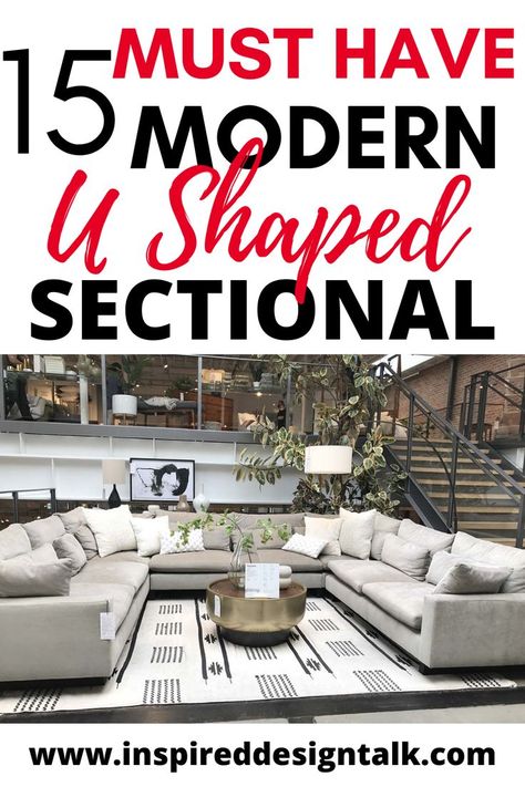 Wow This u shaped sectional living room layout idea is perfect for my new house. U Shaped Sectional Living Room, U Shaped Couch Living Room, Large Sectional Living Room, Sectional Couch Layout, Sofa Design Luxury, U Couch, Sectional Living Room Layout, Contemporary Sofa Design, Sofa Layout