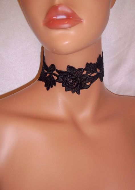 Sexy And Beautiful Choker Necklace From Designs by Loure', Romance-Inspired Fashions Black Lace Choker Necklace, Rose Choker, Goth Choker, Black Lace Choker, Black Ball Gown, Lace Choker Necklace, Dainty Chain Necklace, Beautiful Chokers, Lace Choker