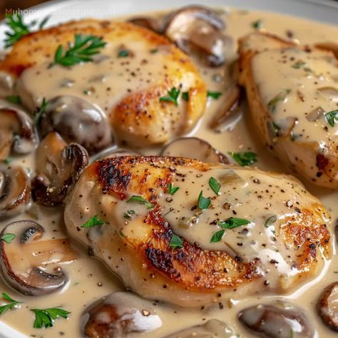 Chicken And Mushrooms In Creamy Sauce Recipe - My Home Made Recipe Recipes With Mushrooms And Chicken, Mushrooms And Chicken Recipes, Staff Meal Ideas, Creamy Chicken Meals, Chicken Mushroom And Rice Recipes, Wedding Entrees Main Courses, Chicken Breast With Cream Of Chicken, Creamy Chicken And Mushroom Recipes, Chicken And Mushrooms Recipes