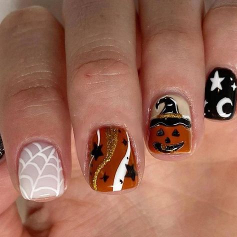 PRICES MAY VARY. 【Halloween Press on Nails】：SHANRUN all fake nails, press on nails, nail kits are made of environ-mentally friendly acrylic resin material, which is non-toxic, tasteless and environmentally friendly, won’t hurt your hands.Get salon-like nails in 5 mins! 【What You Will Get】:A box contains 24 fake nails, a nail file and 24 jelly glues,an orange wood stick, a set of cleaning cotton,the fake nails are divided into 12 different sizes.The soft elastic and seamless cuticle line conforms Nails Short Square, Halloween Fest, Halloween Press On Nails, Halloween Acrylic Nails, Press On Nails Short, French Nail Art, Manicure Tips, Nails For Women, Winter Nail Art