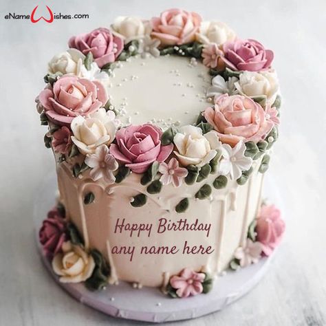 Happy Birthday Wishes with Name Cake Floral Cake Birthday, Tårta Design, Vintage Pasta, Flower Cakes, Cakes For Women, Buttercream Cakes, Pretty Birthday Cakes, Cake Boss, Cake Inspo