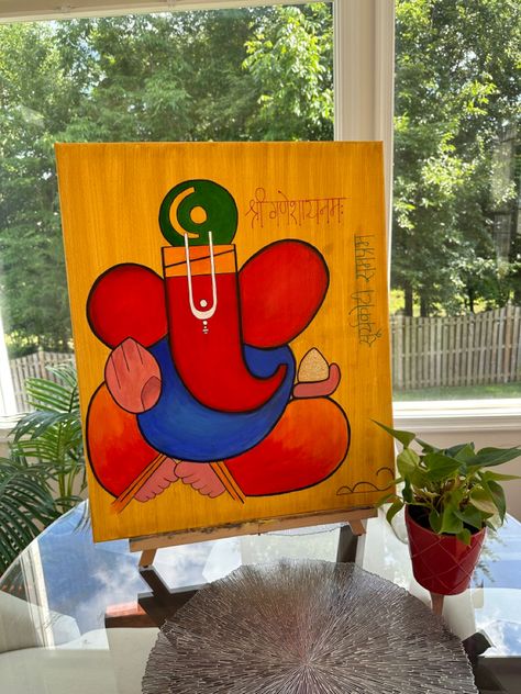 Ganapati Ganesha Drawing Watercolor, Ganpati Paintings Acrylics, Easy Ganesha Painting, Ganpati Canvas Painting, Ganapati Painting, Ganpati Painting, Ganpati Art, Ganpati Rangoli, Canvas Art Painting Abstract