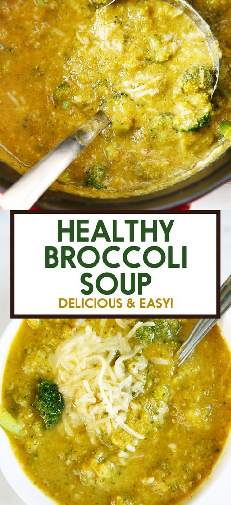 Soup Recipes With Broccoli, Broccoli Broth Soup, Healthy Broccoli Soup Clean Eating, Broccoli And Rice Soup, Kale And Broccoli Soup, Brocolli Soup Recipes Healthy, Broccoli Kale Spinach Soup, Roasted Broccoli Soup Recipes, Low Fat Broccoli Soup