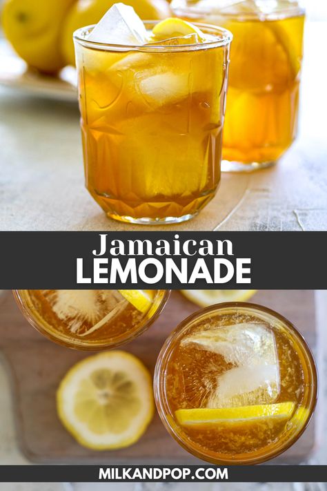 Lemonade in glass with ice and lemons. Country Lemonade Recipe, Special Lemonade Recipe, Jamaican Lemonade Recipe, Cool Recipes For Summer, Jamaican Drinks Non Alcoholic, Specialty Lemonade Recipe, Homemade Refreshers, Lemonade Alcohol Drinks, Fruit Lemonade Recipes