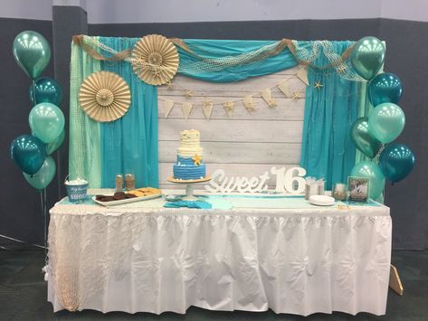 Beach Theme Sweet 16 Ideas, Teal Sweet 16 Party Ideas, Teal Graduation Party Ideas, Sweet Sixteen Beach Party Ideas, Teal Birthday Party Decorations, Beach Sweet 16 Ideas, Beach Themed Sweet 16, Sweet 16 Beach Party Ideas, Teal Party Decor