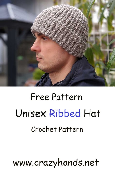 Free Pattern Ribbed Crochet hat for men #CRochet #crochethat #Crochetmanhat Crochet Beanie Man, Beanie Crochet Men, Crochet Gifts For Men Free Pattern, Men’s Crochet Hat Free Pattern Free, Crochet Ribbed Beanie Pattern Free, Crochet Beanie Men, Crochet Men’s Beanie, Men’s Crochet Beanie, Men’s Crochet Hat