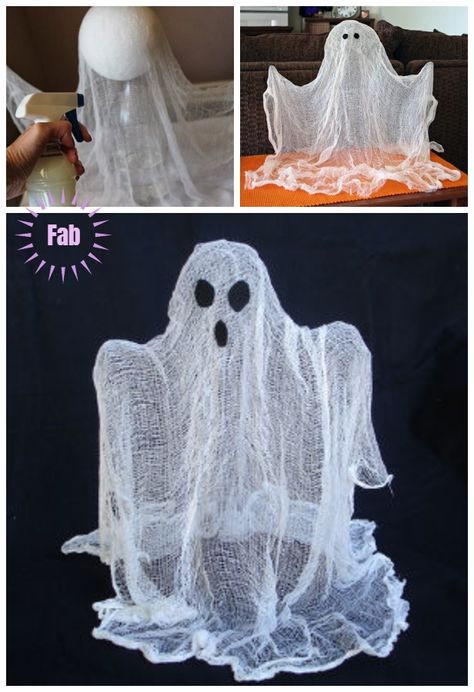 Halloween Crafts: DIY Simple Floating Ghost Out of Cheesecloth Tutorial Halloween Party Hacks, Diy Halloween Ghosts, Strašidelný Halloween, Diy Halloween Dekoration, Cheesecloth Ghost, Diy Halloween Party, Dekorasi Halloween, Easy Halloween Party, Hallowen Ideas