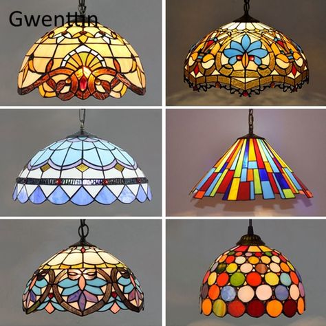 Hanging Tiffany Lamps, Led Kitchen Lighting, Stained Glass Hanging Light, Stained Glass Pendant Light Patterns, Stained Glass Hanging Lamp, Pendent Lights, Glass Pendant Lighting Kitchen, Stain Glass Hanging Lamps, Houses Decor