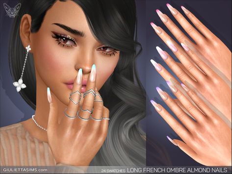 Long French Nails, Cc Nails, Sims 4 Nails, Faded Nails, Long Almond Nails, Haircut For Square Face, The Sims 4 Pc, Sims 4 Studio, French Ombre