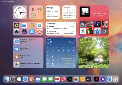 Ipad Pro 12.9 Home Screen, Ipad 12.9 Wallpaper Aesthetic Hd, Ipad Widgets Pictures, Ipad Pro Home Screen Layout Aesthetic, Ipad Pro Widget Aesthetic, Organized Ipad Home Screen, Ipad Pro Aesthetic Home Screen, Ipad Home Screen Layout Ideas, Mac Book Home Screen