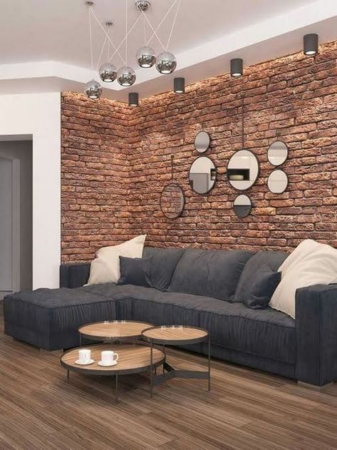 Brick accent wall living room