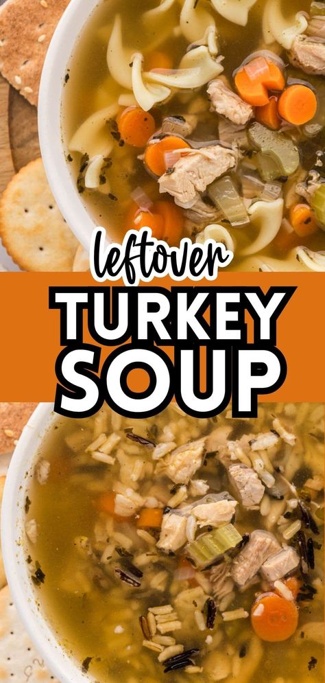 A quick and easy turkey soup is just what you need to turn those holiday leftovers into something warm and comforting! This shortcut recipe tastes like it’s been simmering all day, with tender turkey, carrots, onions, and celery in a rich, flavorful broth. Customize it with pasta or rice to fit your family’s favorite way to enjoy it, and you’ve got a hearty, feel-good meal that’s as simple to make as it is satisfying. Soups With Turkey Stock, Turkey Bone Soup Crockpot, Pioneer Woman Leftover Turkey Soup, Leftover Thanksgiving Soup Recipes, Easy Turkey Soup Simple, Soup Recipes With Turkey, Turkey Soup In Crockpot, Best Turkey Soup From Carcass Recipes, Leftover Turkey Soup Recipes Crock Pot