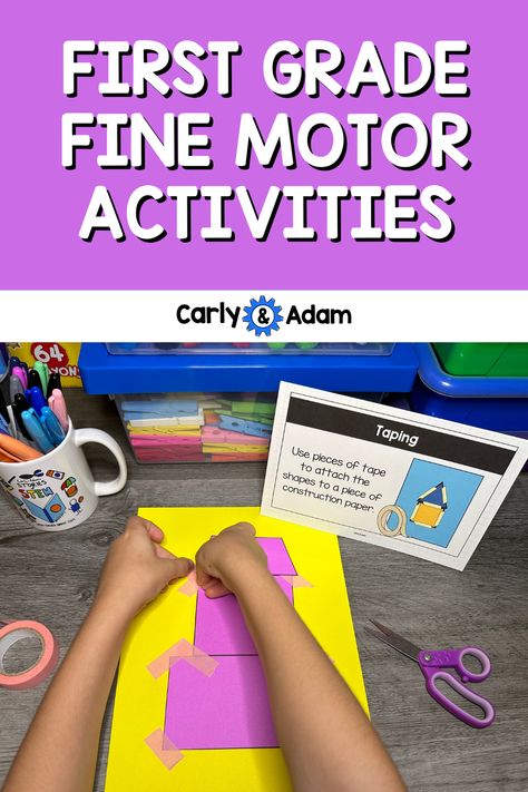 Fine motor skills are crucial for first graders as they continue to develop the dexterity and hand-eye coordination needed for everyday tasks. Here are some engaging activities designed to enhance fine motor skills in first graders.

13 Fine Motor Activities for First Grade

Stacking 

Lacing

Cutting

Tracing

Pattern Stacking

Hole Punching 

Cutting and Gluing

Taping

Play Dough Sculpting

Geoboards 

Symmetry Cutting

Line Formation

Shoe Tying Fine Motor Activities For Kindergarten, Stem Challenges Elementary, Patterning Kindergarten, Fun Lesson Plans, Hand Muscles, School Lesson Plans, Lacing Cards, Motor Development, Fine Motor Skills Development