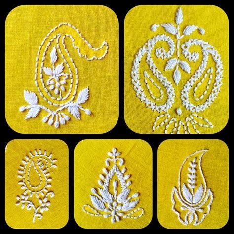 Chikankari Motifs Design, Chikankari Embroidery Motifs Pattern, Lucknowi Embroidery, Embroidered Designs, Floral Embroidery Patterns, Diy Embroidery Patterns, Hand Embroidery Tutorial, Border Embroidery Designs, Hand Work Embroidery