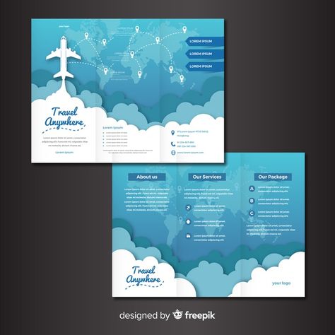 Travel trifold brochure template | Premium Vector #Freepik #vector #brochure #flyer #cover #travel Travel Brochure Ideas, Print Design Brochure, Travel Brochure Design, Brochure Examples, Indesign Layout, Graphic Design Posters Layout, Brochure Cover Design, Brochure Design Creative, Corporate Brochure Design