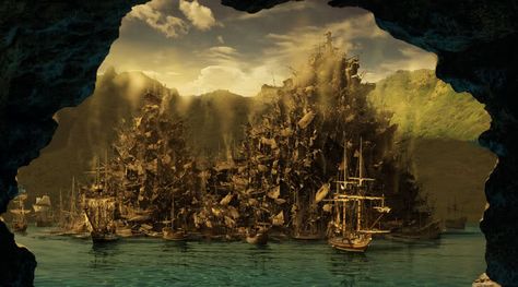 Shipwreck Cove, the fortress. Shipwreck Cove, Pirate Town, Famous Villains, Pirate Cove, Shipwreck Island, Village Map, Pirate Island, Concept Art Gallery, Pirates Cove