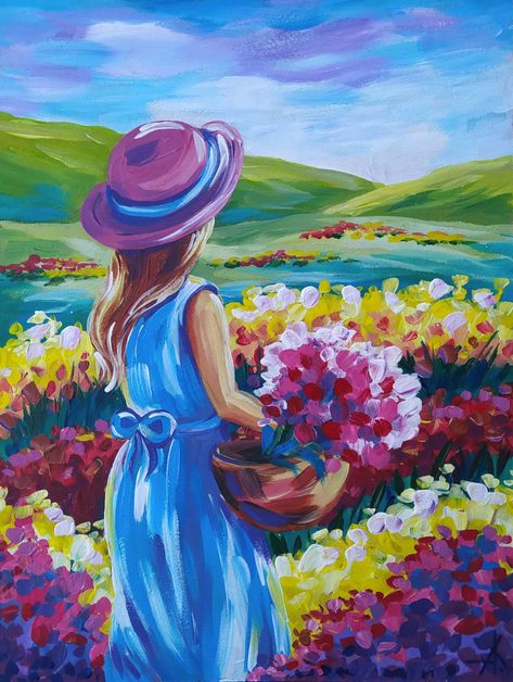 Acrylic, Acrylic Art, Acrylic Artwork, Acrylic Painting Hardboard Painting, Nature Paintings Acrylic, Beginners Watercolor, What To Paint, Flowers Tulips, Color Drawing Art, Panel Board, Flower Painting Canvas, Simple Canvas Paintings