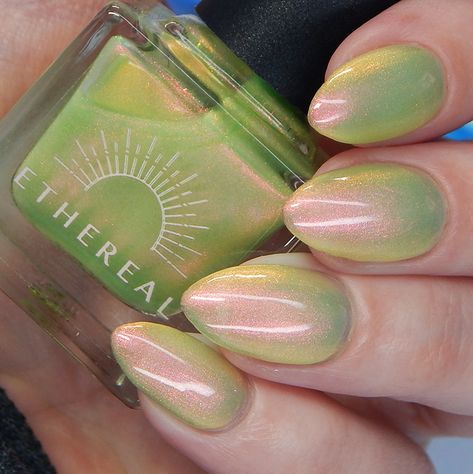 Green Nail Varnish, Lisa Frank Nail Polish, Aurora Ice Nails, Green Opal Nails, Seaglass Nails, Vintage Nail Polish, Nail Aesthetic, Nail Polish Nail Art, Funky Nails