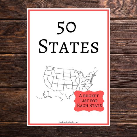 50 States - A Bucket List for each State #printable #bucketlist #travel 50 States Travel, State Abbreviations, Travel Tags, United States Map, 50 States, Page Sizes, Scenic Drive, Cover Pages, Travel Journal