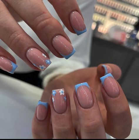 Acrylic Nails Ideas, Pink Tip Nails, Holiday Acrylic Nails, Nails Inspired, Milky Nails, Summer Nail Designs, Blue Acrylic Nails, Simple Gel Nails, Girly Acrylic Nails