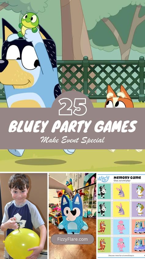 25 Bluey Party Games – Fizzy Flare Bluey Birthday Party Ideas Activities, Bluey Party Games Toddler, Bluey Bingo Game, Bluey Games For Birthday Party, Bluey Themed Games, Bluey Birthday Game Ideas, Bluey Activities For Kids, Bluey Themed Party Games, Bluey Themed Birthday Party Games