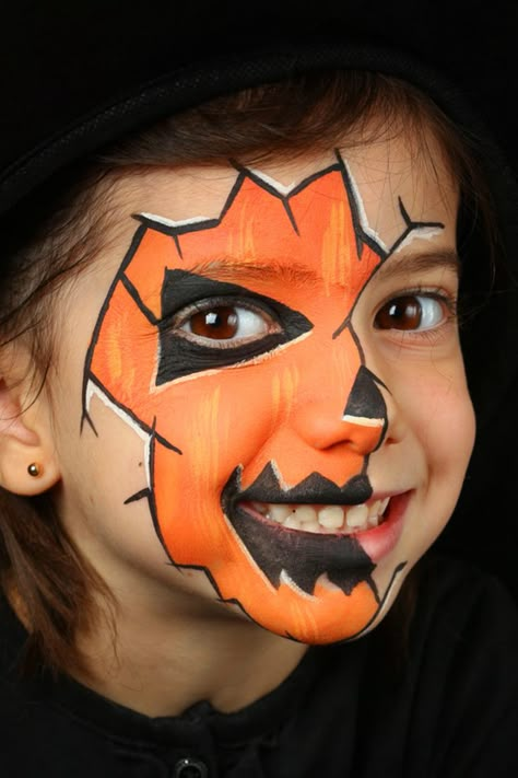 Pumpkin surprise Face Paint Recipe, Halloween Face Paint Scary, Professional Halloween Makeup, Pumpkin Face Paint, Halloween Makeup For Kids, Halloween Makeup Kits, Homemade Face Paints, Halloweenský Makeup, Face Painting Easy