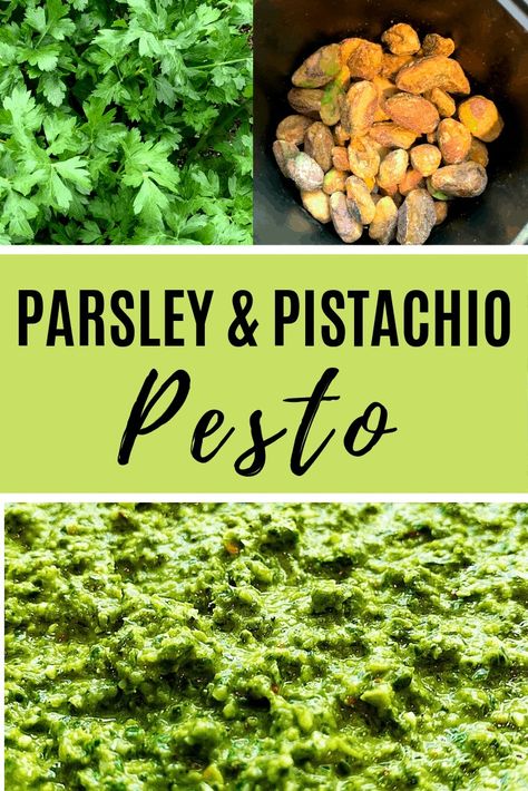 Pesto Variations, Pesto Recipes, Pesto Sauce For Pasta, Parsley Recipes, Parsley Pesto, Garlic Juice, Pasta Salad Dressing, Pistachio Pesto, Pork Salad