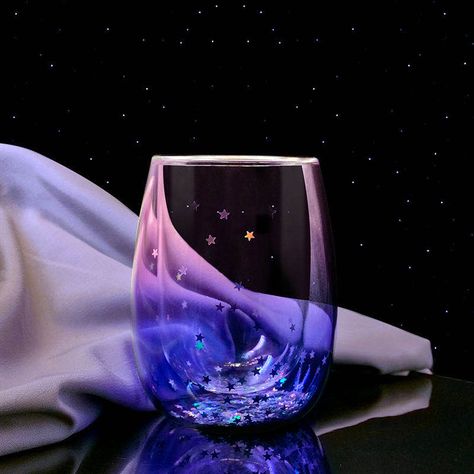 Beautiful Night Sky, Purple Tones, Style Deco, Apollo Box, Water Glass, 판타지 아트, Black Spot, Cup Of Tea, Starry Sky