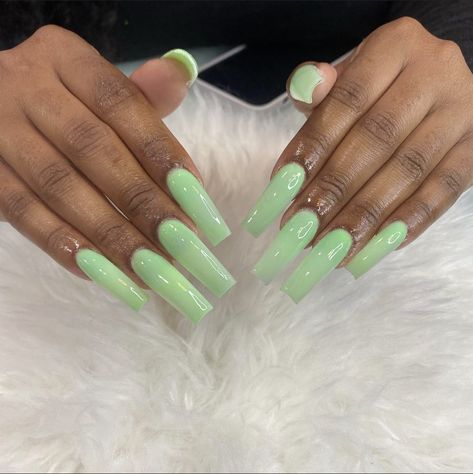 Mint Green Nails Aesthetic, Mint Green Acrylics, Mint French Tip Nails, Mint Colored Nails, Mint Green Acrylic Nails, Drippy Nails, Mint Green Nails, Kitty Makeup, Mint Nails