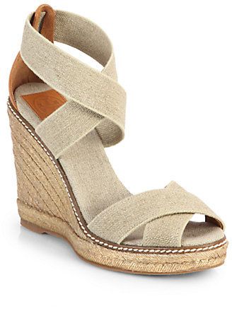 $195, Adonis Crisscross Espadrille Wedge Sandals by Tory Burch. Sold by Saks Fifth Avenue. Click for more info: http://lookastic.com/women/shop_items/81313/redirect Tory Burch Espadrilles, Bold Shoes, Cute Wedges, Sandals Wedges, Tory Burch Sandals, High Heel Wedges, Shoes Heels Wedges, Espadrille Wedge, Espadrille Sandals