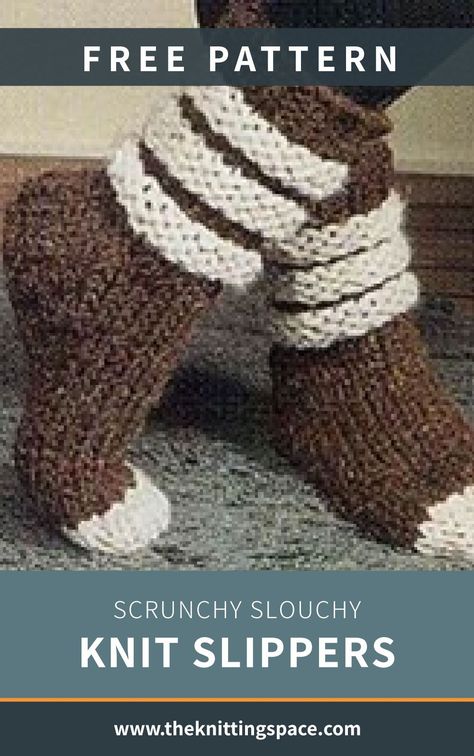 Don't let the cold bother your toes with these Scrunchy Slouchy Knit Slippers. It's an incredibly cozy pair that's perfect for snuggling on chilly days. This pair makes for a delightful gift idea for anyone. The pattern is ideal for intermediate knitters to work on. | Discover approximately 7,000 free knitting patterns at theknittingspace.com Knitting Space, Knitted Socks Free Pattern, Fall Knitting Patterns, Knit Slippers Free Pattern, Easy Knitting Patterns Free, Knit Slippers, Crochet Slippers Free Pattern, Knitted Slippers Pattern, Loom Knitting Projects